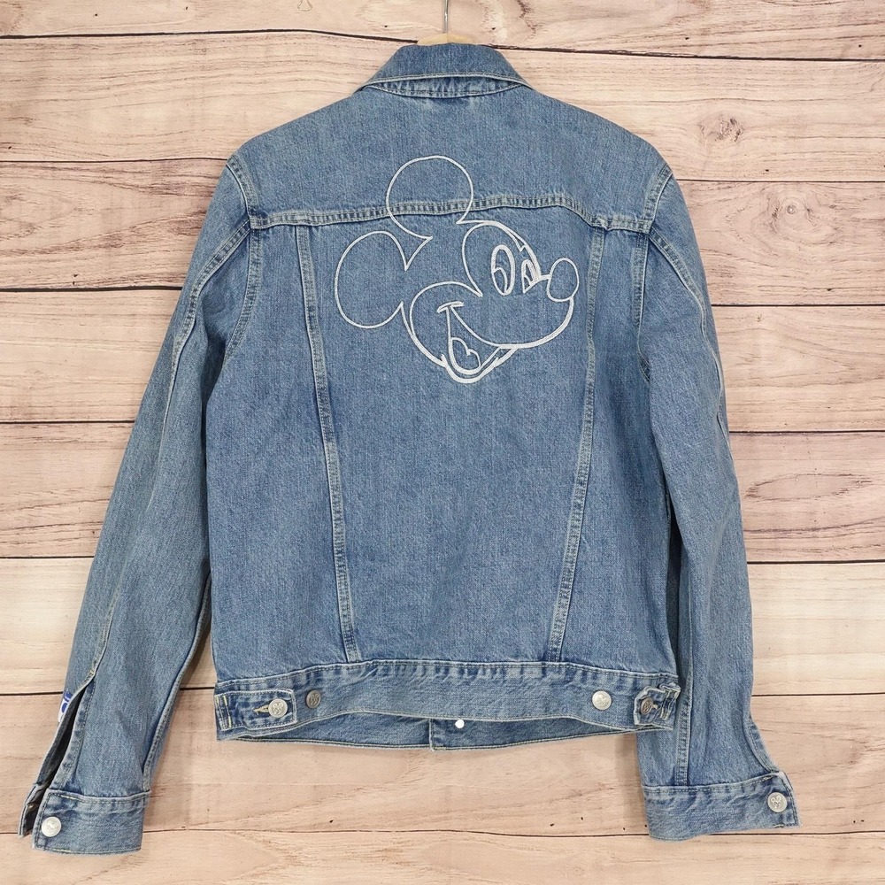 Old Navy X Disney Jacket Womens S Blue Denim Mickey Mouse Embroidered Trucker